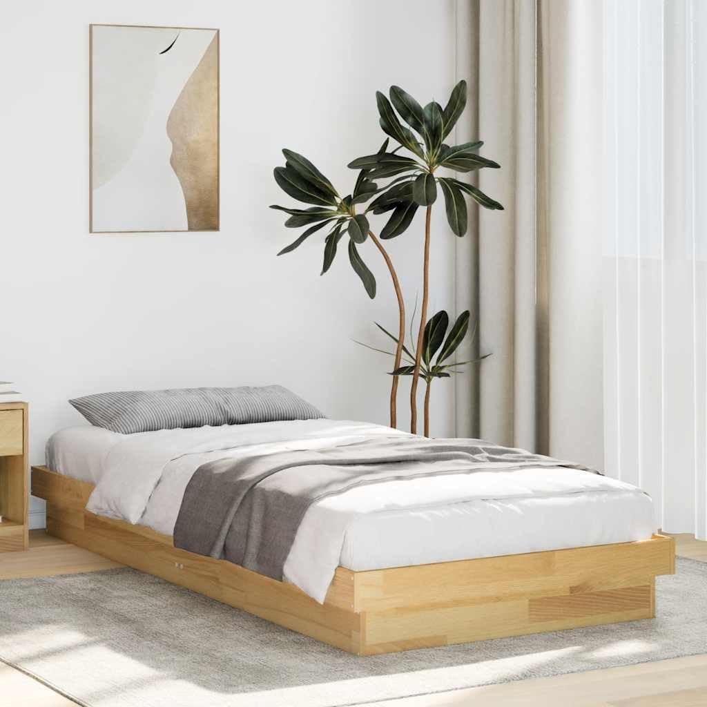 vidaXL Solid Oak Wood Bed Frame 90x190 cm - Modern Low Profile Single Bed Base with Slatted Support for Bedroom