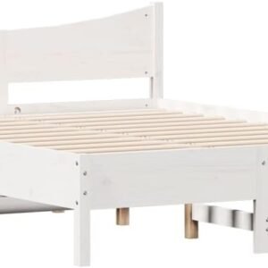vidaXL Solid Pine Wood Bed Frame - White Finish, Sturdy Slats, Small Double (120x190 cm) for Bedroom, Modern Small Double Pine Bedstead