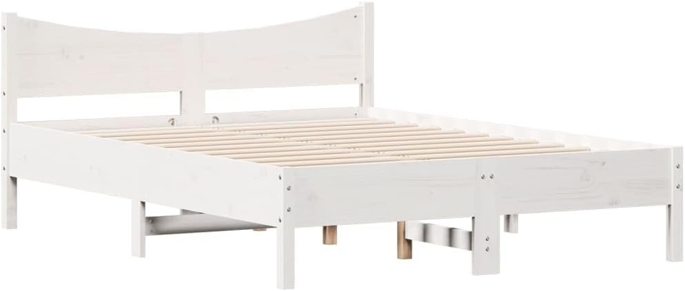 vidaXL Solid Pine Wood Bed Frame - White Finish, Sturdy Slats, Small Double (120x190 cm) for Bedroom, Modern Small Double Pine Bedstead