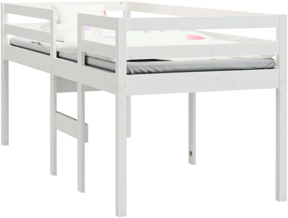 vidaXL Solid Pine Wood High Sleeper Bed Frame, White 80x200 cm - Space-Saving, Highbed with Plywood Slats for Children's Bedroom