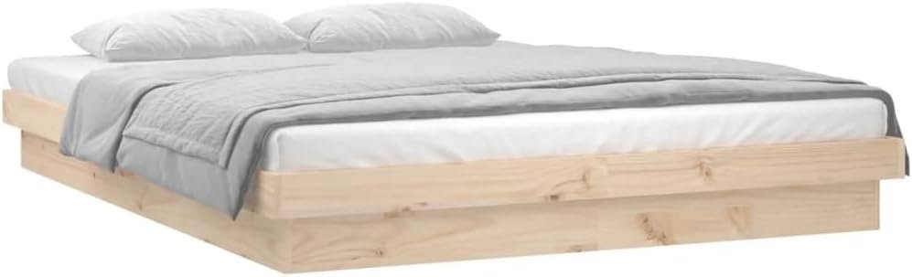 vidaXL Solid Wooden Bed Frame with Colorful LED Light Strip - Untreated Pinewood, Small Double 120 x 190 cm, Plywood Slats, Modern Bedroom Furniture