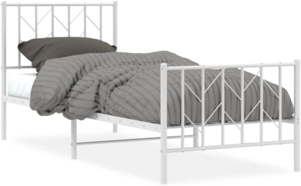 vidaXL Steel Metal Bed Frame with Headboard and Footboard in White - 80x200 cm - Suitable for Adults, Teenagers, Children's Bedroom & Guest Room