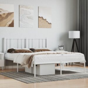 vidaXL White Small Double Bed Frame with Headboard - Sturdy Steel Construction, Elegant Design, Extra Under-Bed Storage Space