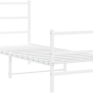 vidaXL White Steel Metal Bed Frame with Headboard/Footboard - 80x200 cm Single Bed Base for Bedroom