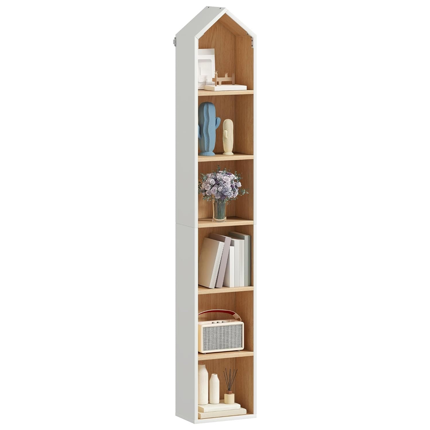 YITAHOME 6-Tier Bookshelf, Bookcase Unit White Frame & Natural Oak Interior, Space-Saving Design for Home & Office, White & Oak, 180 * 23.5 * 30CM