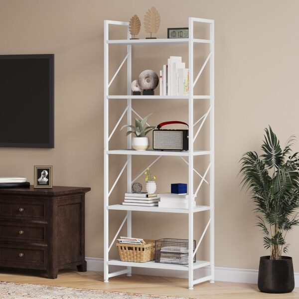 YITAHOME Bookcase 5 Tiers, Floor Standing Book Shelf, Wooden Shelf and Metal Frame Book Rack, Display Storage Rack Shelving Units for Living Room, Home Office - Pure White...