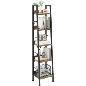 YITAHOME Bookcase 5 Tiers, Industrial Ladder Shelf Floorstanding Book Shelf Wooden Shelves and Metal Frame Book Rack Modern Shelving Unit for Living Room, Hallway, Office,...