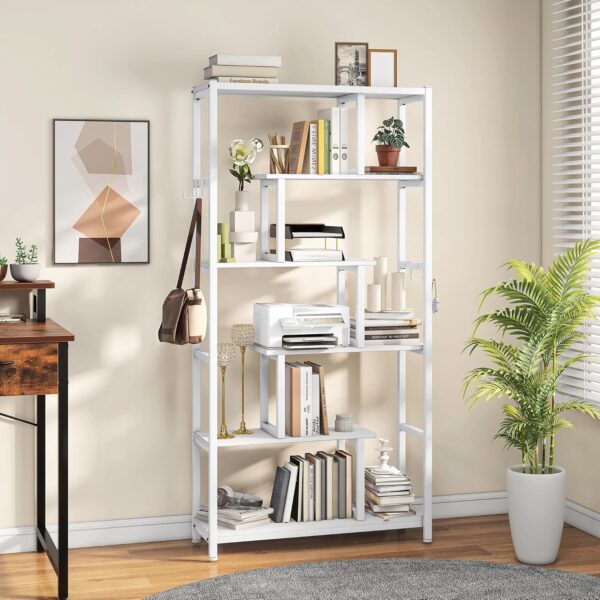 YITAHOME Bookcase, 6 Tier Tall Bookshelf with 4 Hooks Large Floorstanding Shelving Shelf Industrial Book Shelf with Steel Frame Display Shelf Units for Living Room Bedroom Home...