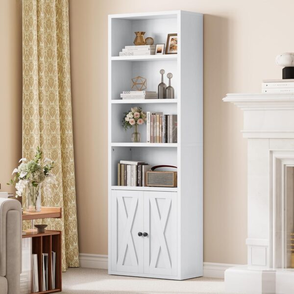 YITAHOME Bookcase, Floorstanding Bookshelves with Cupboard Industrial Shelves Storage Rack Wooden Cube Shelf Tall Storage Cabinet for Living Room, Study, Kitchen, Home Office,...