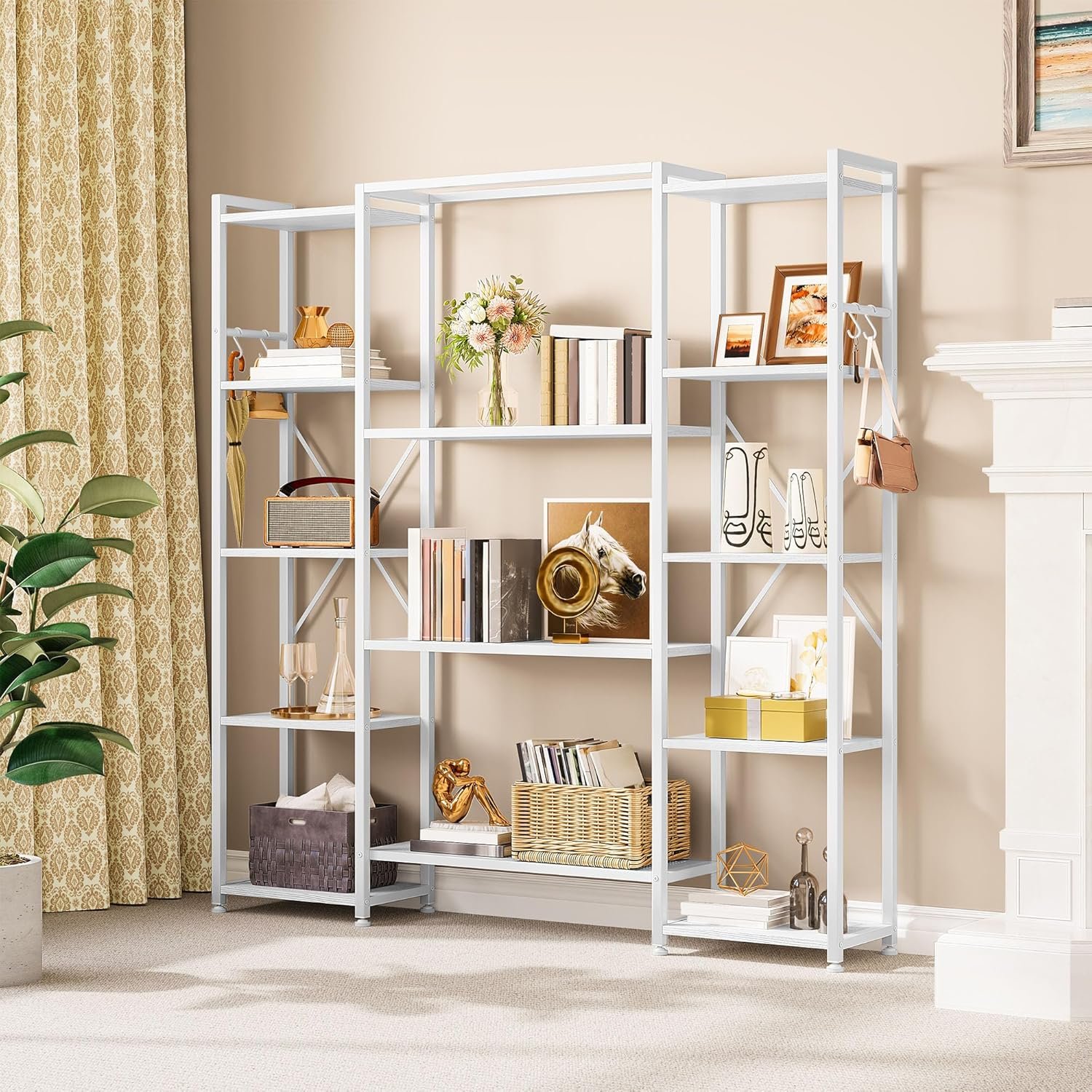 YITAHOME Bookcase, Industrial Book shelf with 13 Shelves Floor Standing Shelving Unit Wooden Shelf and Metal Frame Book Rack, Display Storage Rack for Living Room, Home Office,...
