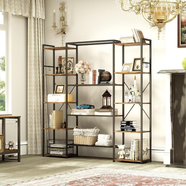 YITAHOME Bookcase, Industrial Book shelf with 13 Shelves Floor Standing Shelving Unit Wooden Shelf and Metal Frame Book Rack, Display Storage Rack for Living Room, Home Office,...
