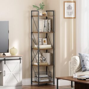 YITAHOME Bookshelf 5 Tier, Industrial Bookcase Floorstanding Shelving Unit Wooden Shelf and Metal Frame Storage Rack for Living Room Home Office Kitchen Bedroom, Rustic Brown...