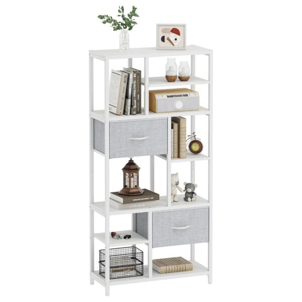 YITAHOME Bookshelf with Drawers, 7-Tier Bookcase with Steel Frame Floorstanding Book Rack, Industrial Shelving Unit Storage Rack for Living Room Office Hallway Kitchen, White...