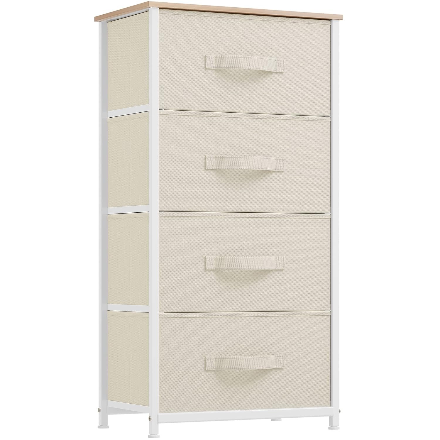 YITAHOME Chest of Drawer with 4 Drawers for Bedroom Fabric Dresser Storage Drawers With Handles Metal Frame for Living Room, Hallway,Cream White