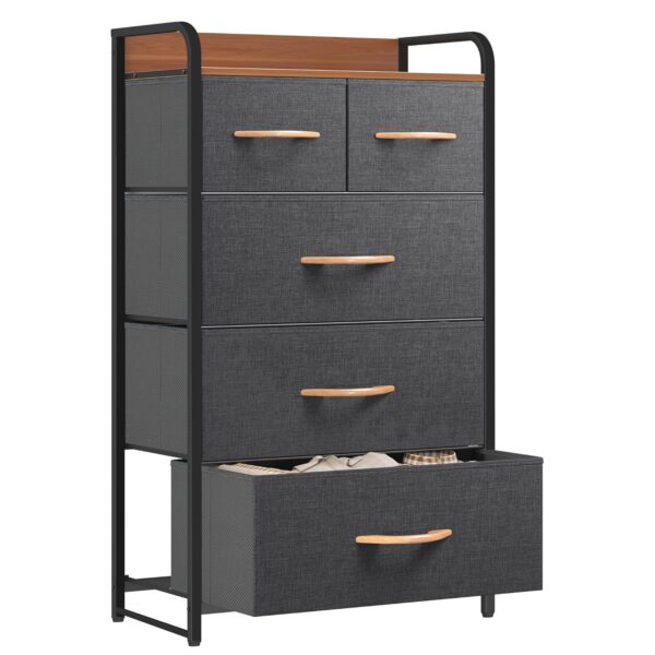 YITAHOME Chest of Drawers, Fabric 5-Drawer Storage Organizer Unit for Bedroom Living Room Closet, Sturdy Steel Frame, Easy Pull Fabric Bins & Wooden Top, Fabric Dresser