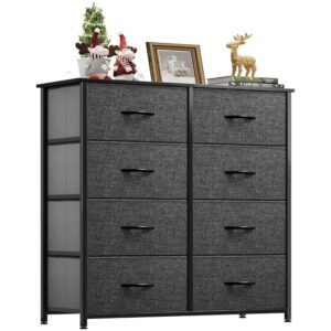 YITAHOME Chest of Drawers with 8 Drawers,Bedroom Drawers, Fabric Dresser with Wood Top,Drawer storage unit for for Bedroom, Living room, Black Grey