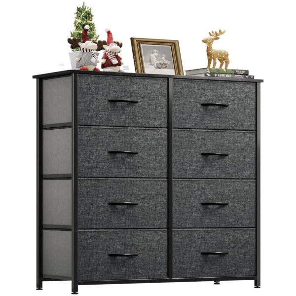 YITAHOME Chest of Drawers with 8 Drawers,Bedroom Drawers, Fabric Dresser with Wood Top,Drawer storage unit for for Bedroom, Living room, Black Grey