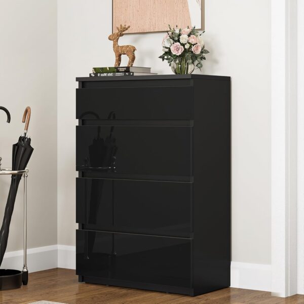 YITAHOME Chest of Drawers Wood, Chest of Drawers Bedroom, Contemporary High Gloss 4 Drawer, Bedroom Furniture, Bedroom Storage Unit, Sliding Drawers, Storage Cabinet, 92 * 33 *...