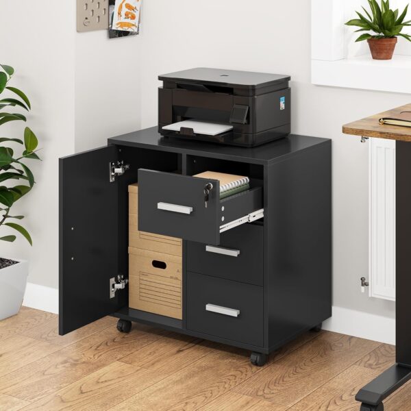 YITAHOME Mobile File Cabinet, 3-Drawer Lockable Filing Cabinets for Home Office, Printer Stand, Storage Cabinet with Drawers 1 Door 4 Wheels, Office Storage Rolling Office...