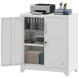 YITAHOME Office Storage Cabinet, Metal Office Storage Cupboard with 2 Adjustable Shelves, Lockable Filing Cabinets with Ventilation Holes for Home Office Garage Gym School,...