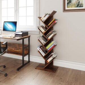 YITAHOME Tree Bookshelf, Floor Standing Book Shelf, Tall Industrial Wooden Shelves Bookcase, Display Storage Shelving Units for Living Room Home Office - Rustic Brown Book shelves
