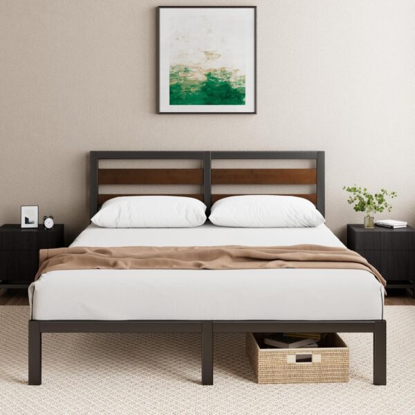 ZINUS Kai Double Bed Frame 135x190 cm – 80cm Height – Sustainable Bamboo & Metal Bed Frame with Headboard – Steel slat support – Eco-Friendly Bed frame - Easy Assembly – Black...