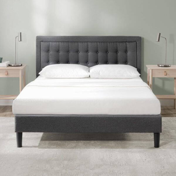 ZINUS Premium King Size Bed Frame | Upholstered Platform Bed with Button Tufted Headboard | Noise-Free Wood Slats | Linen Fabric | 5ft6.5 Double Bed Base | High Density Foam |...