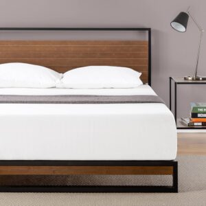 Zinus Suzanne Double Bed frame - Bed 135x190 cm - 18 cm Height - Bamboo and Metal Platform Bed frame with Wood slat support - Chestnut Brown