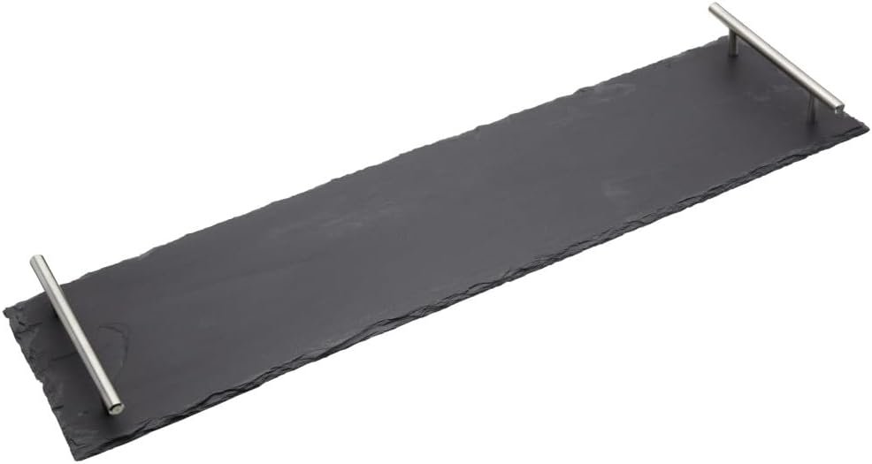 Artesà Tableware, Slate Serving Platter with Brushed Metal Handles, 60 x 15cm, with Gift Box