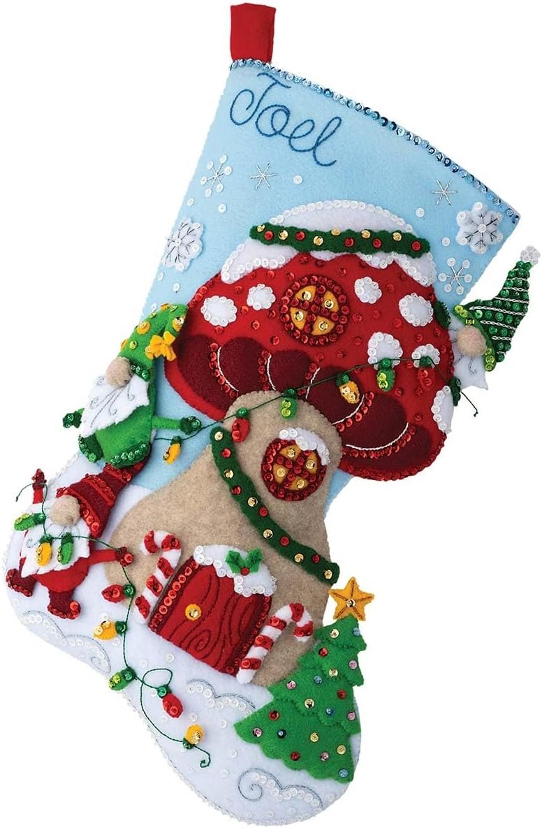 Bucilla, Gnome Christmas 18" Felt Applique Stocking Making Kit, Perfect for DIY Holiday Needlepoint Arts and Crafts, 89473E Gnome for Christmas