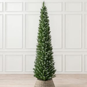 Christow Frosted Pencil Christmas Tree 7ft, Artificial Slim Snowy Spruce, Indoor Home Xmas Decoration, Natural Looking Dual Tone PVC Needles, Easy Assembly with Stand (tree...