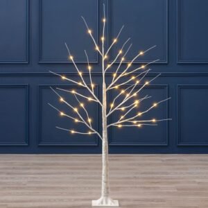 Christow Light Up Outdoor Birch Tree 4ft, Pre Lit Christmas Twig Tree with Lights, Mains Operated with Warm White LEDs (48 LED)
