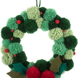 Trimits Pom Pom Wreath Kit, Make Your Own Front Door Garland with Yarn, Needle & Instructions - Festive Green